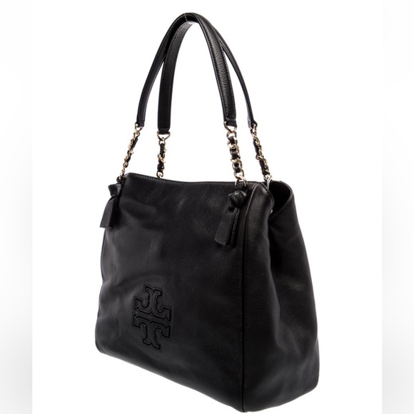 Tory Burch Harper Black Leather Tote EUC - Picture 1 of 6